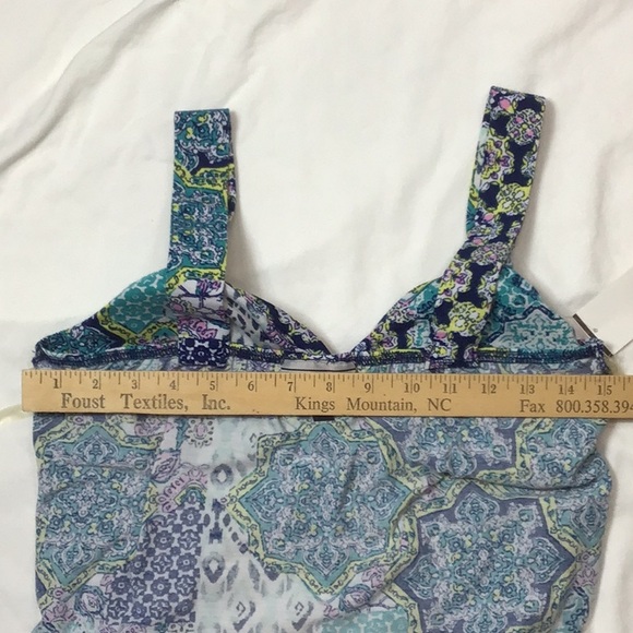 NWT 🐠 ALLISON BRITTNEY Blue Multi Umpire Twist Wide Shoulder Tank Top Popover - Picture 12 of 12